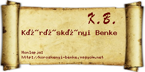 Köröskényi Benke névjegykártya